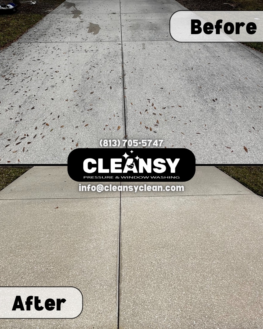 Before and after Driveway — Cleansy Pressure & Window Washing