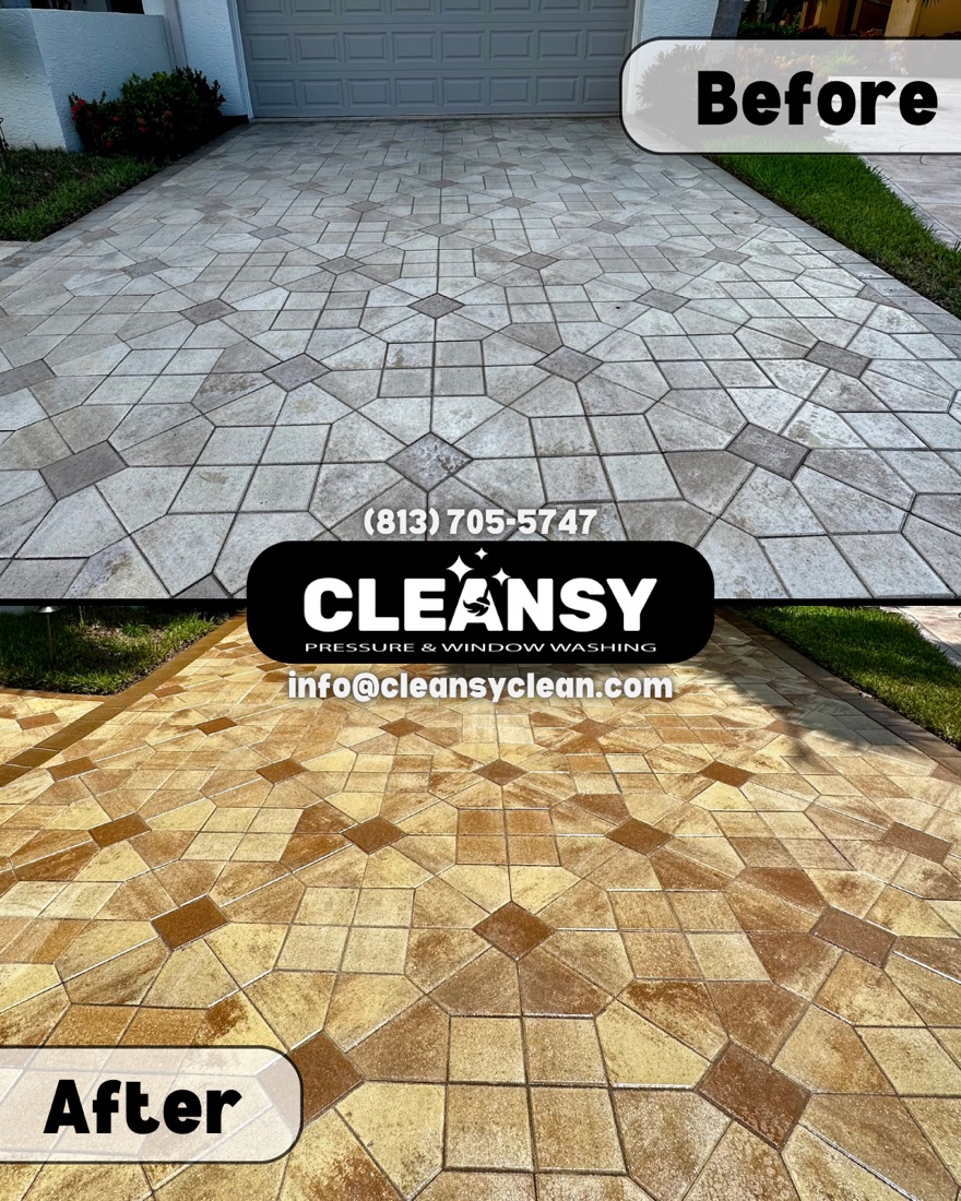 Before and after Jim Driveway seal — Cleansy Pressure & Window Washing