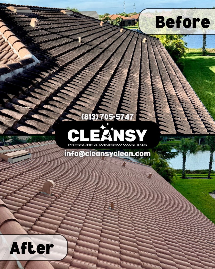 Before and after Karesz ROOF 1 — Cleansy Pressure & Window Washing