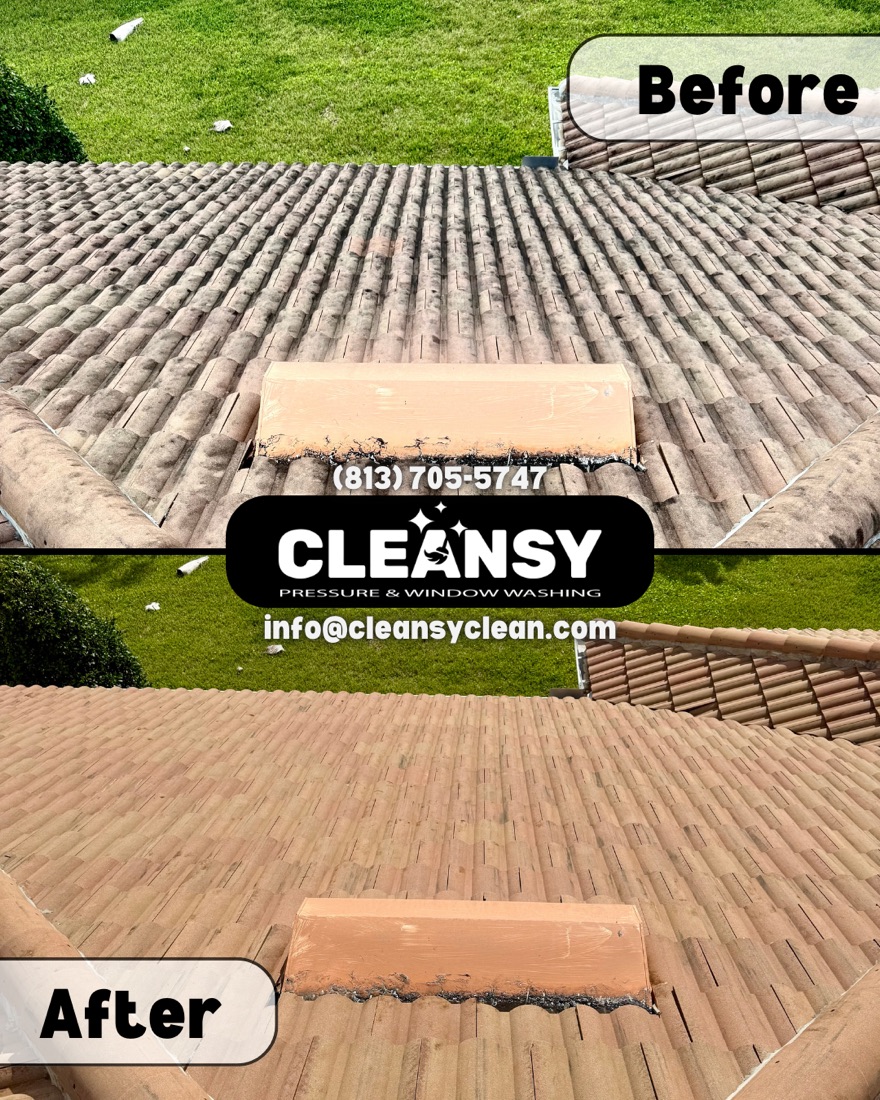 Before and after Karesz ROOF 2 — Cleansy Pressure & Window Washing