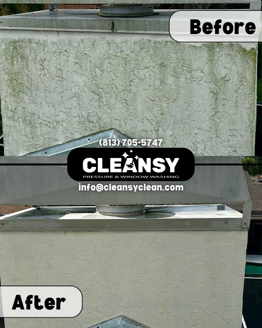 Before and after Larry Richard Chimney — Cleansy Pressure & Window Washing