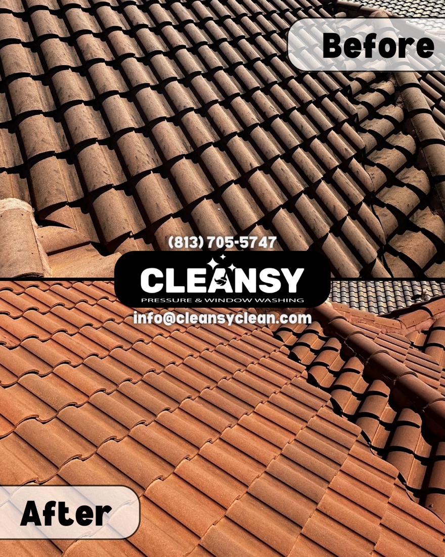 Before and after Linda Roof — Cleansy Pressure & Window Washing