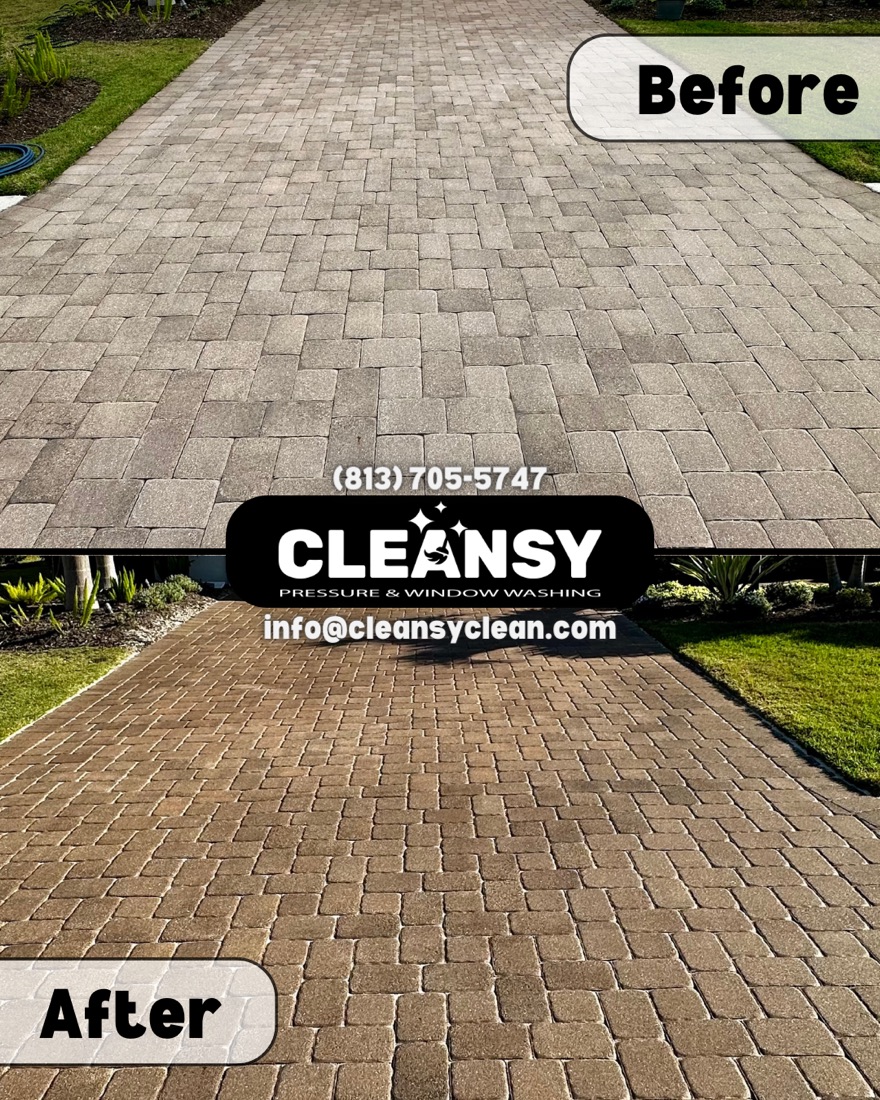 Before and after MaryAnn Driveway — Cleansy Pressure & Window Washing