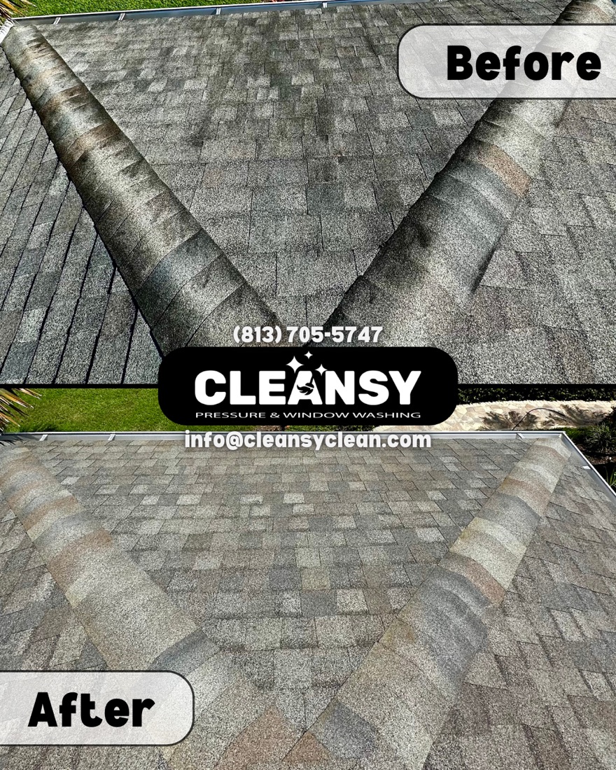 Before and after Susan May roof1 — Cleansy Pressure & Window Washing
