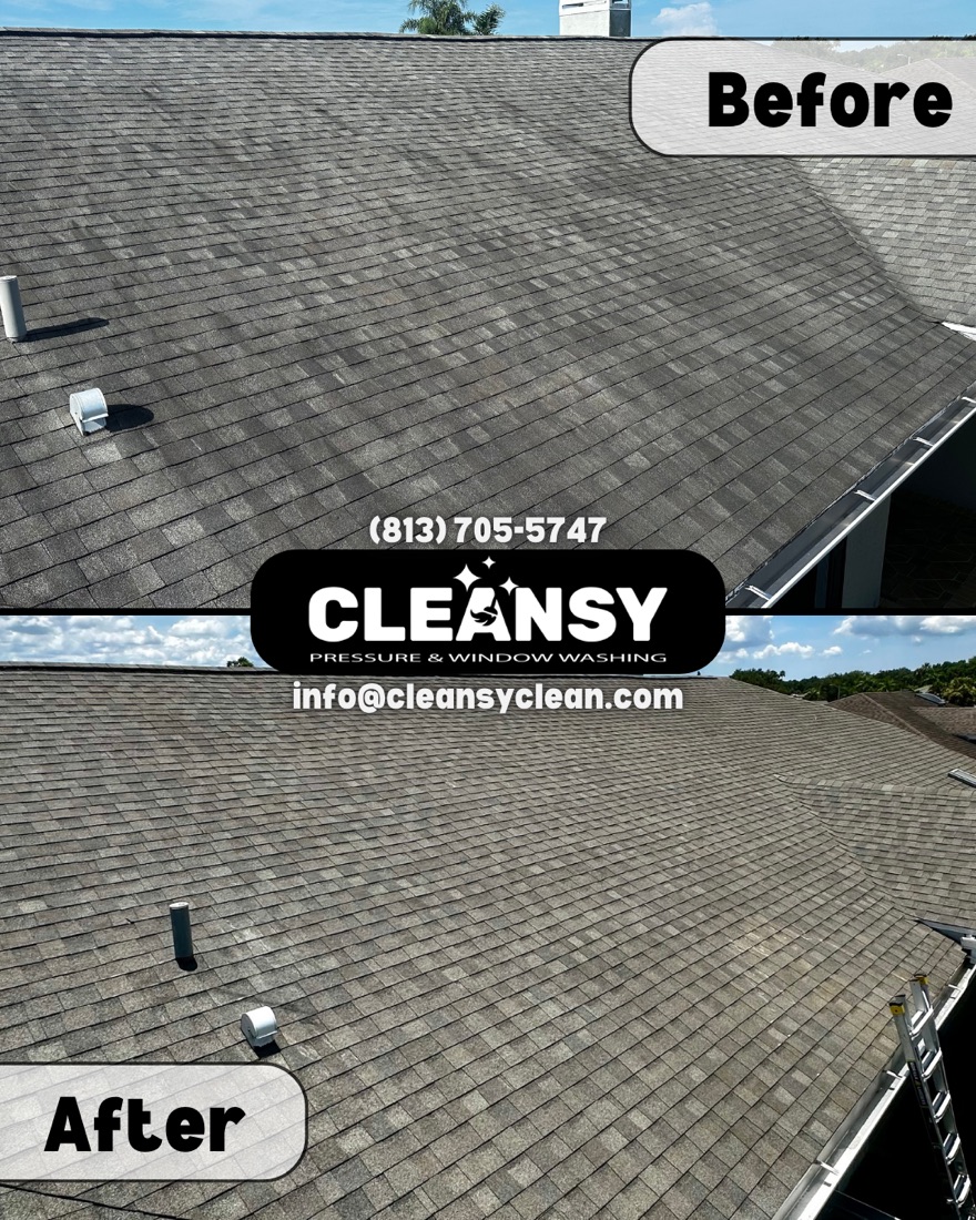 Before and after Susan May roof2 — Cleansy Pressure & Window Washing