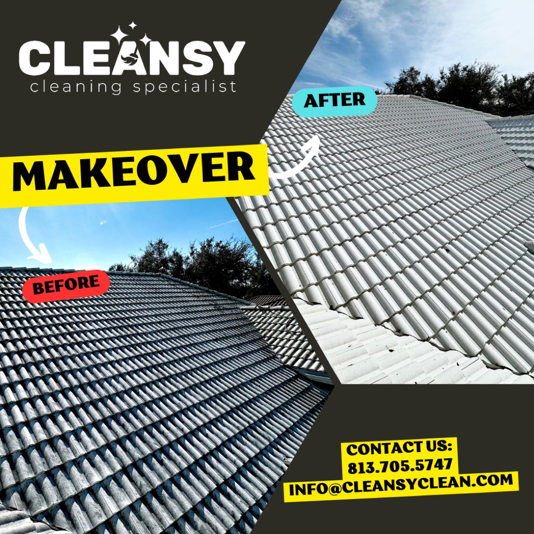 Before and after Don Roof — Cleansy Pressure & Window Washing