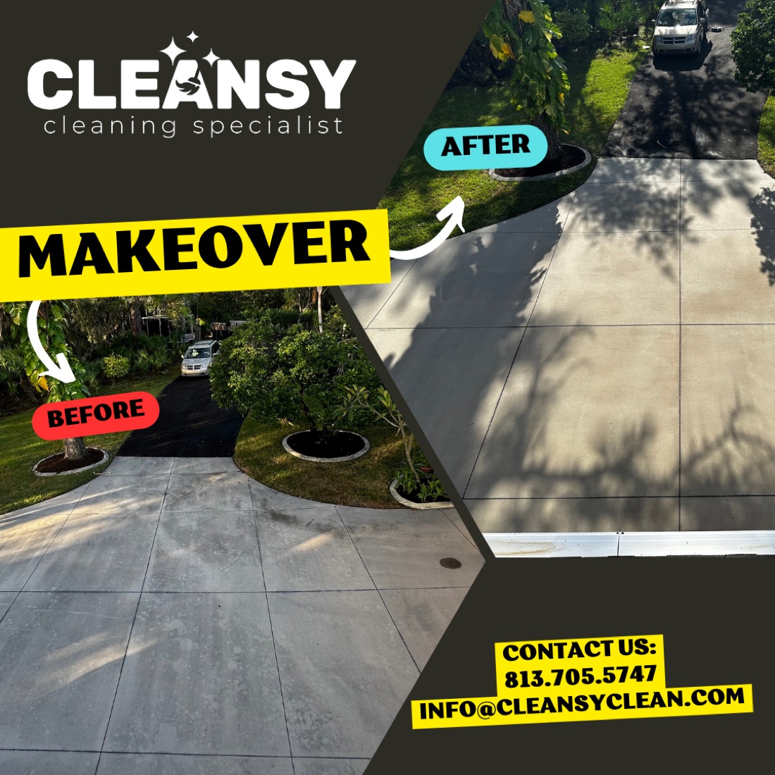 Before and after Donner Driveway — Cleansy Pressure & Window Washing