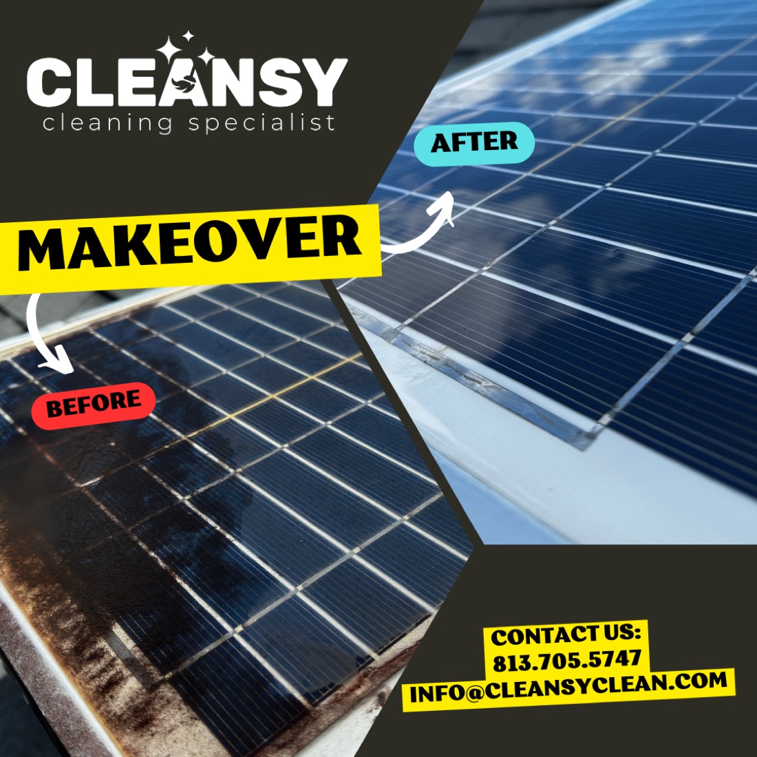 Before and after Donner Solar panel — Cleansy Pressure & Window Washing