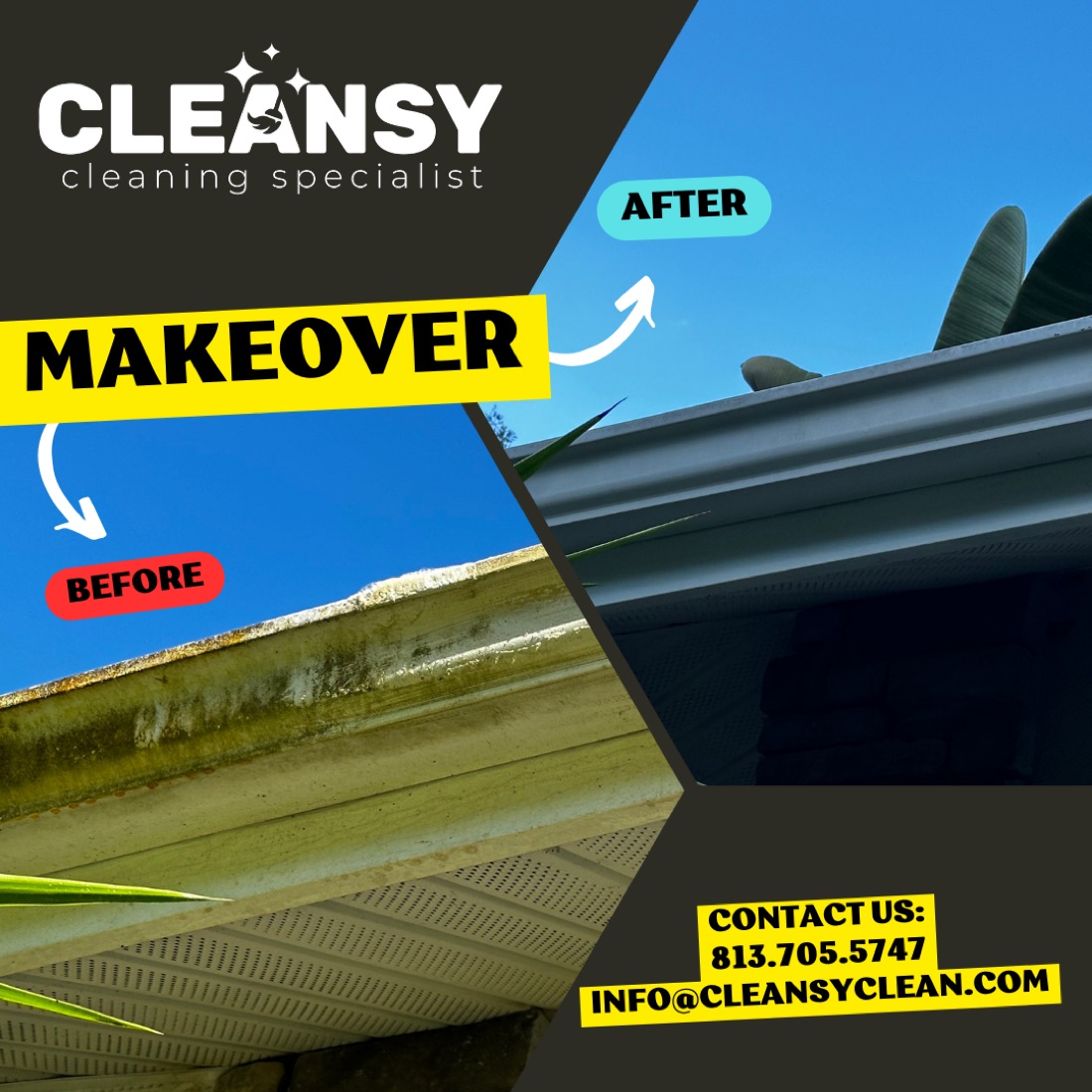 Before and after Donner gutter — Cleansy Pressure & Window Washing