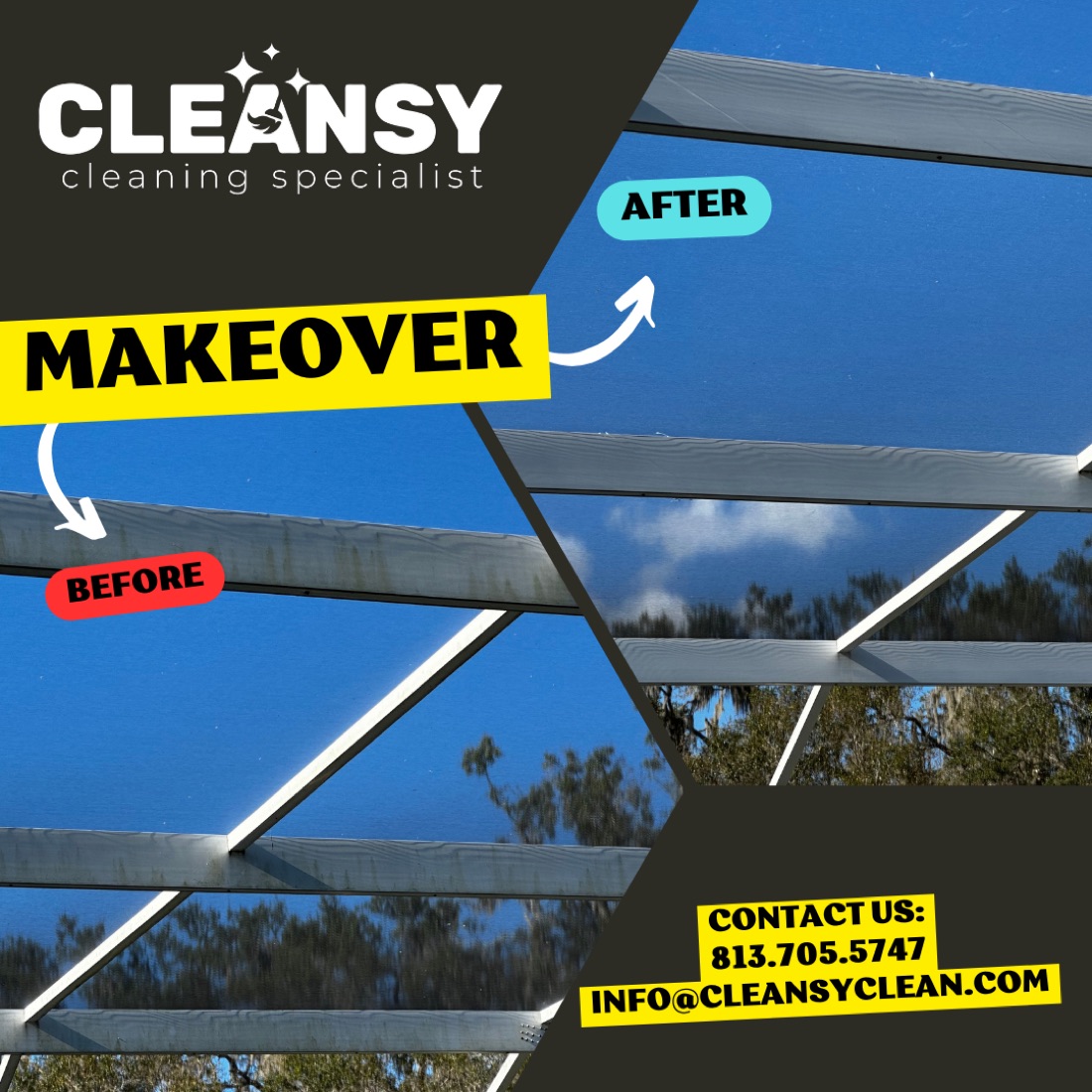 Before and after Donner pool cage — Cleansy Pressure & Window Washing