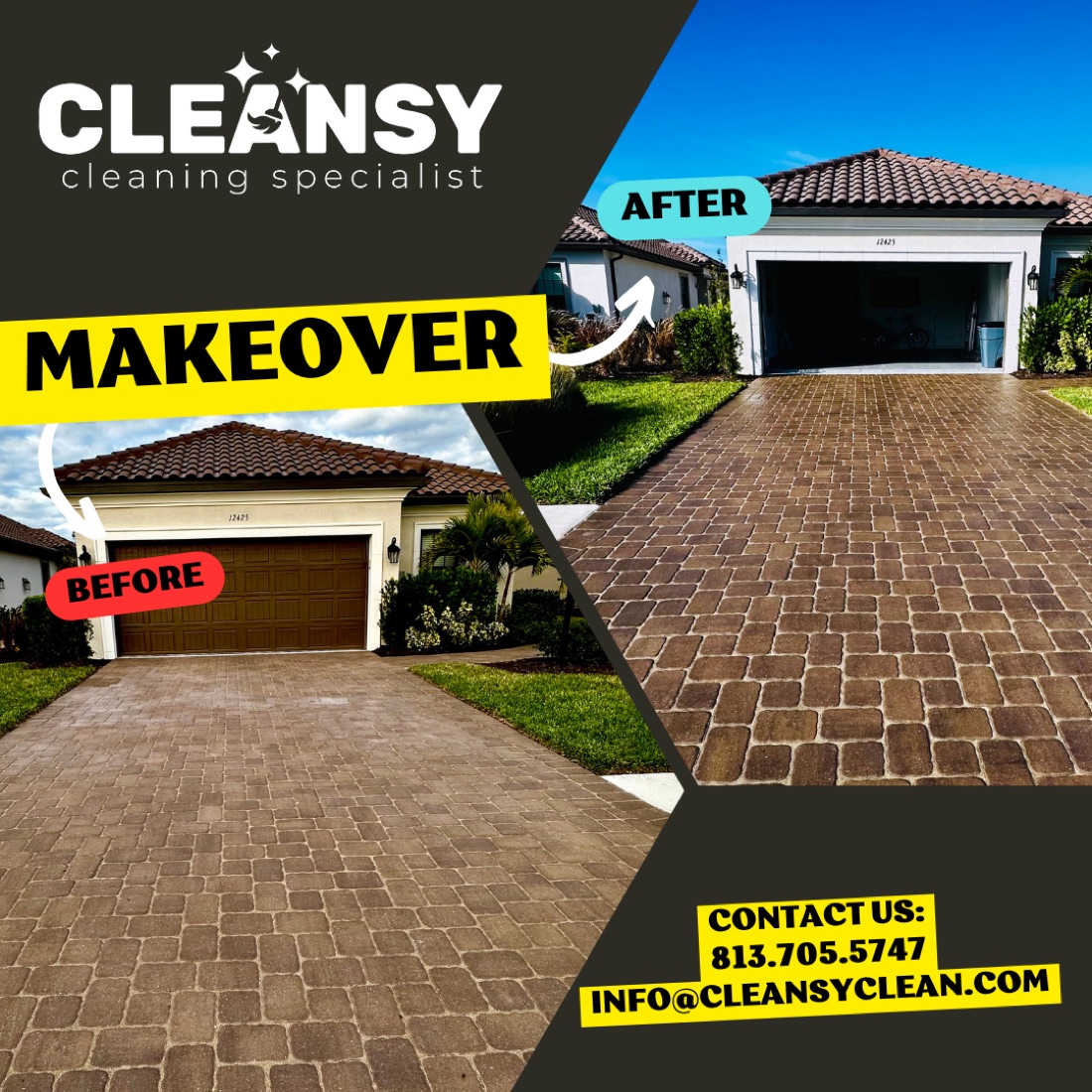Before and after Driveway Sealing Alex — Cleansy Pressure & Window Washing