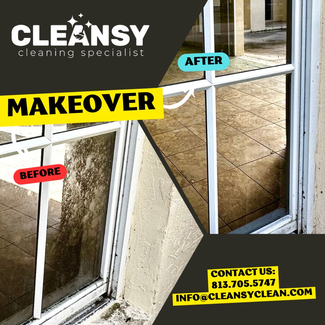 Before and after Karesz algae window — Cleansy Pressure & Window Washing