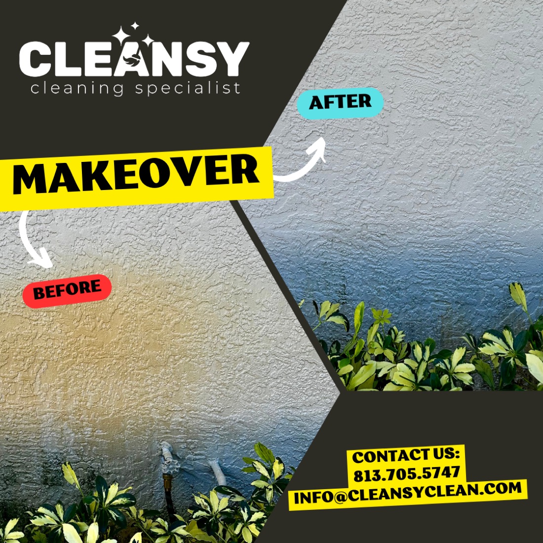 Before and after Prendi House Wall — Cleansy Pressure & Window Washing