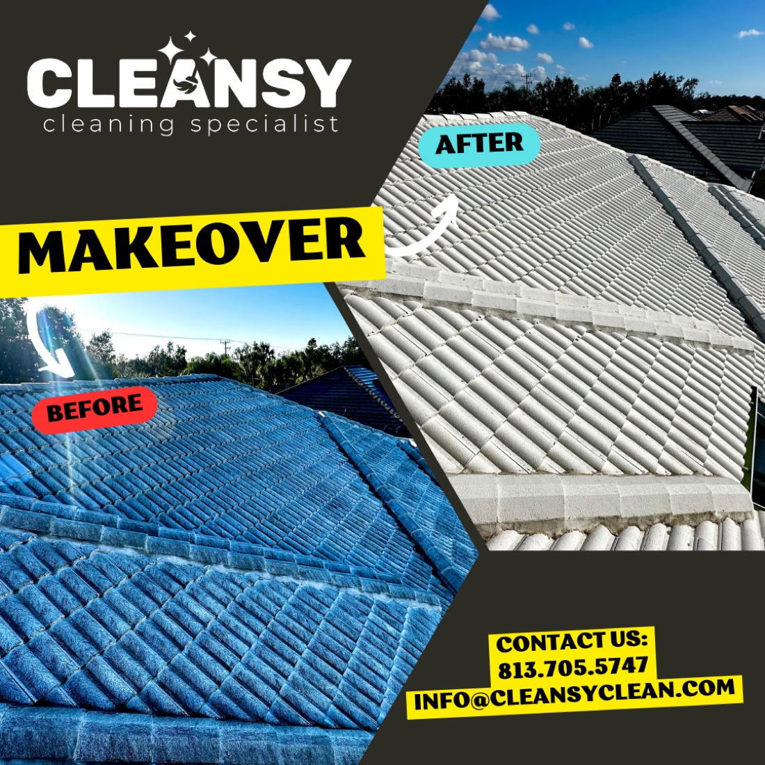 Before and after Prendi Roof 1 — Cleansy Pressure & Window Washing