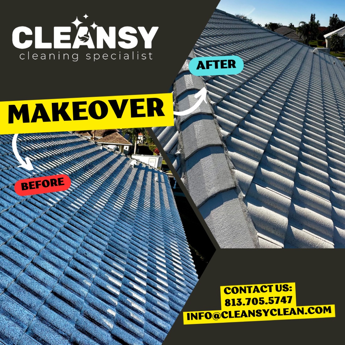 Before and after Prendi Roof 2 — Cleansy Pressure & Window Washing