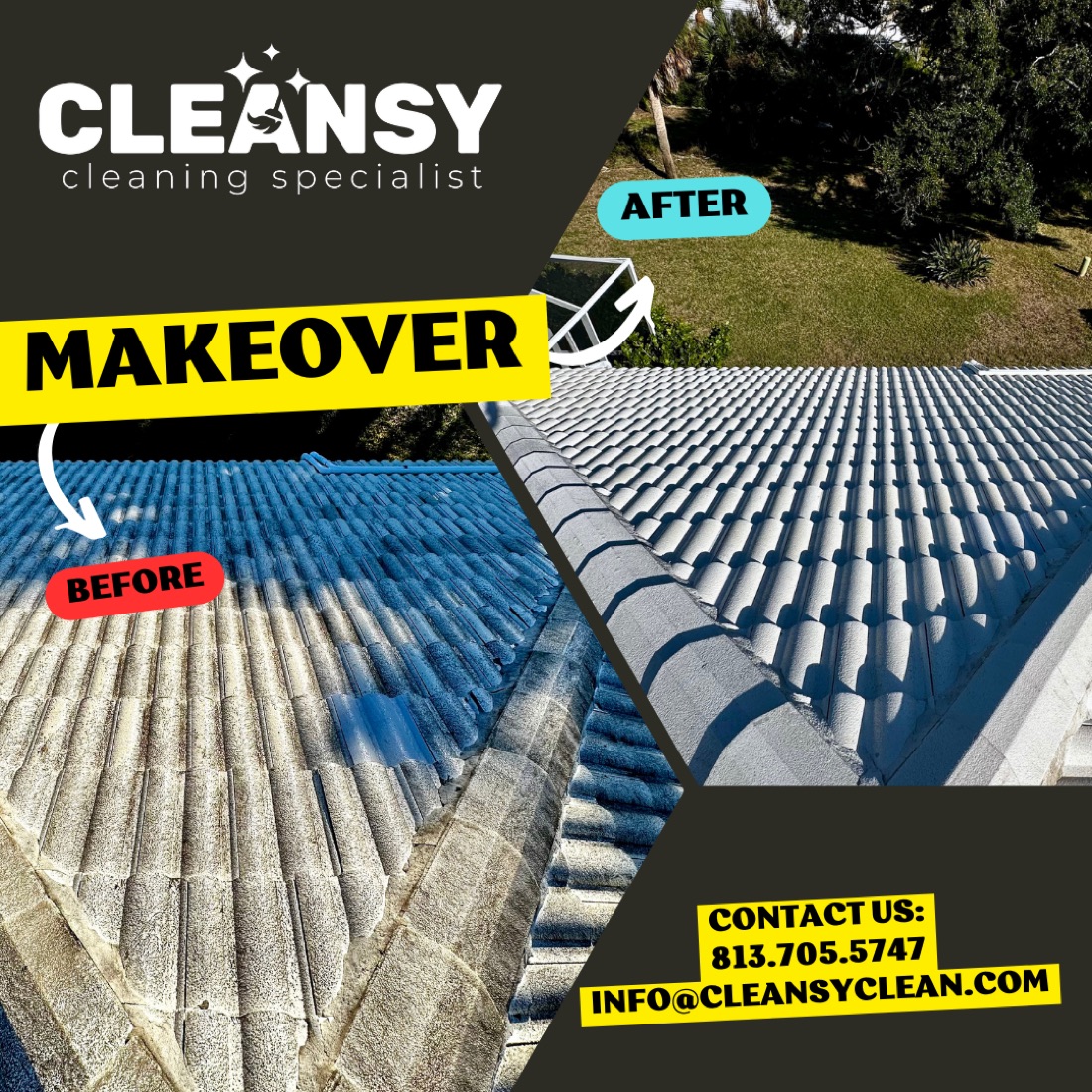 Before and after Prendi Roof 3 — Cleansy Pressure & Window Washing