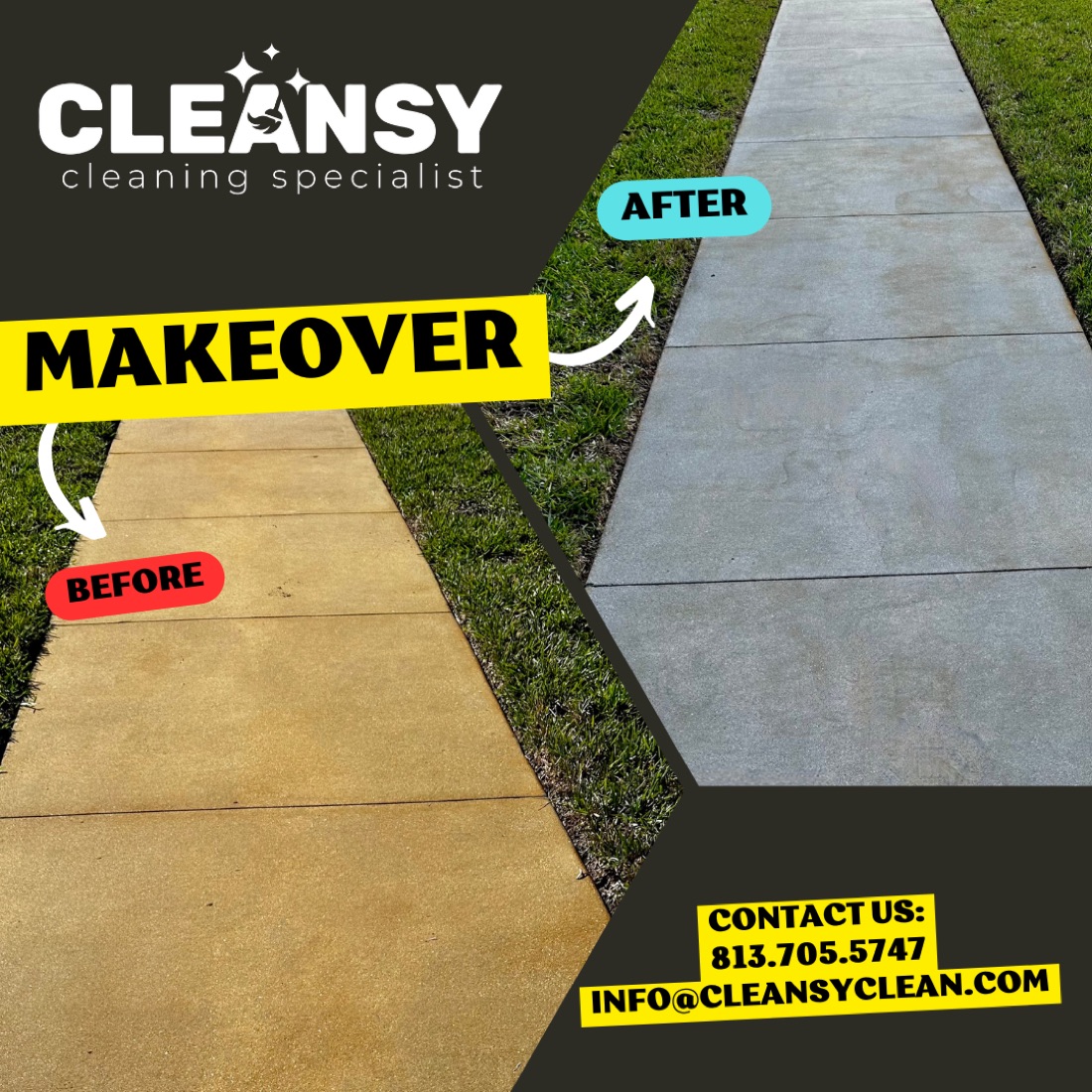 Before and after Prendi Sidewalk — Cleansy Pressure & Window Washing