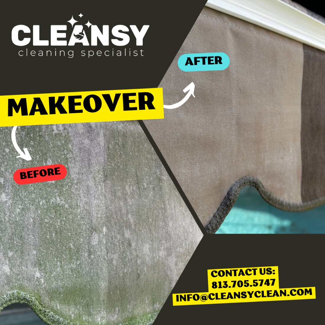 Before and after awning Brown — Cleansy Pressure & Window Washing