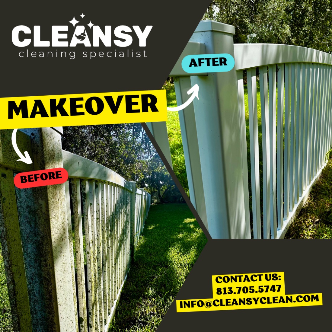 Before and after fence — Cleansy Pressure & Window Washing