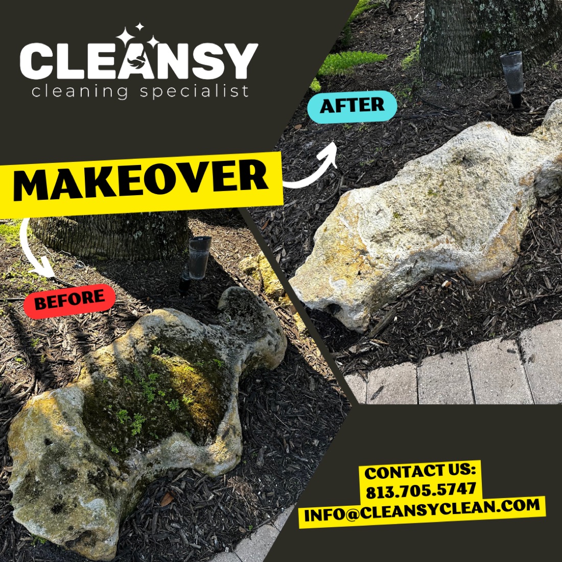Before and after rock — Cleansy Pressure & Window Washing