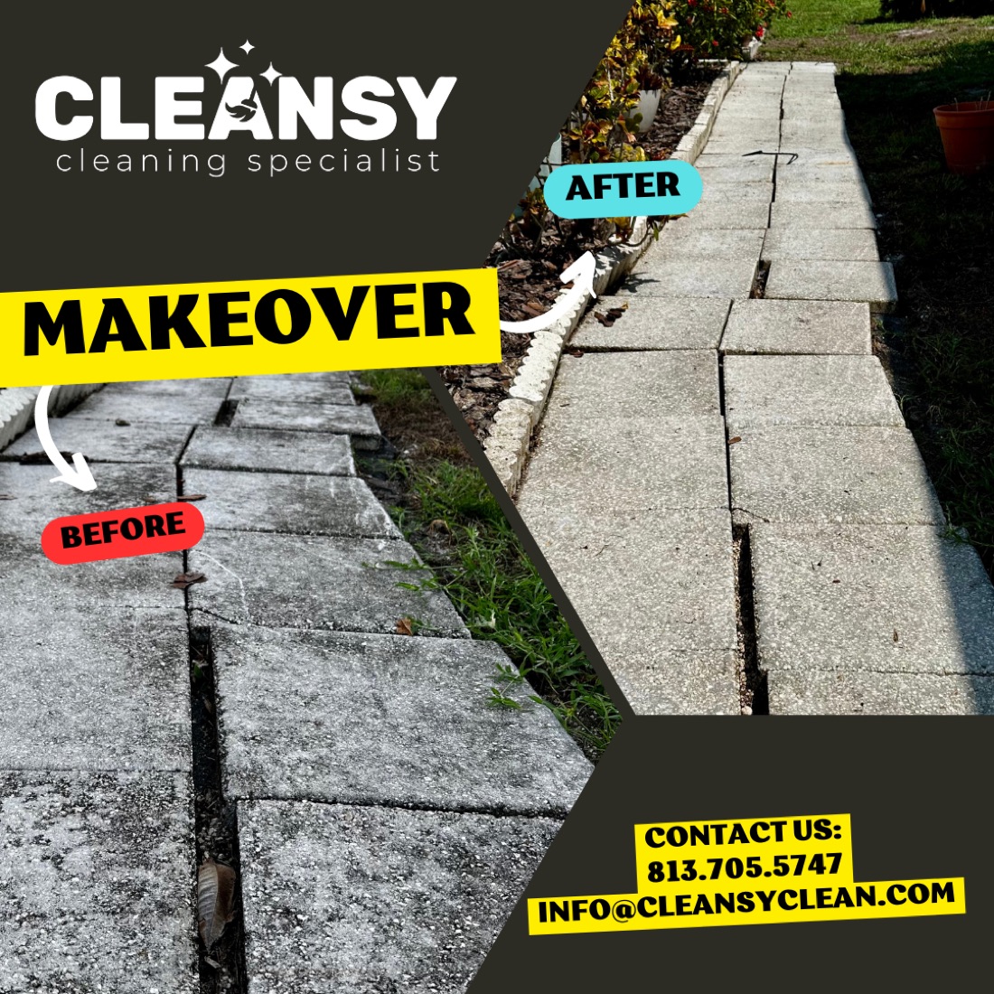 Before and after sidewalk 1 — Cleansy Pressure & Window Washing