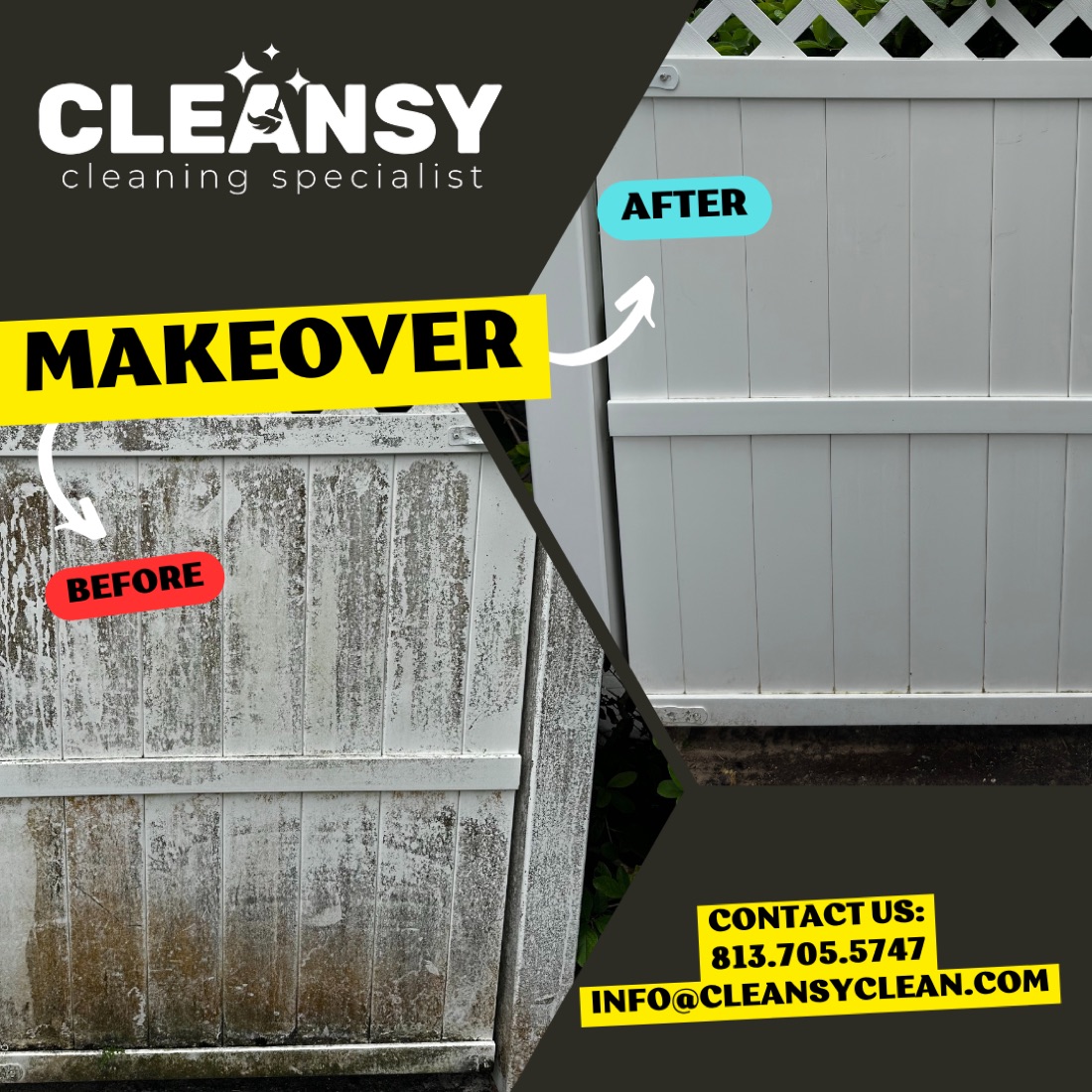 Before and after vinyl fence — Cleansy Pressure & Window Washing