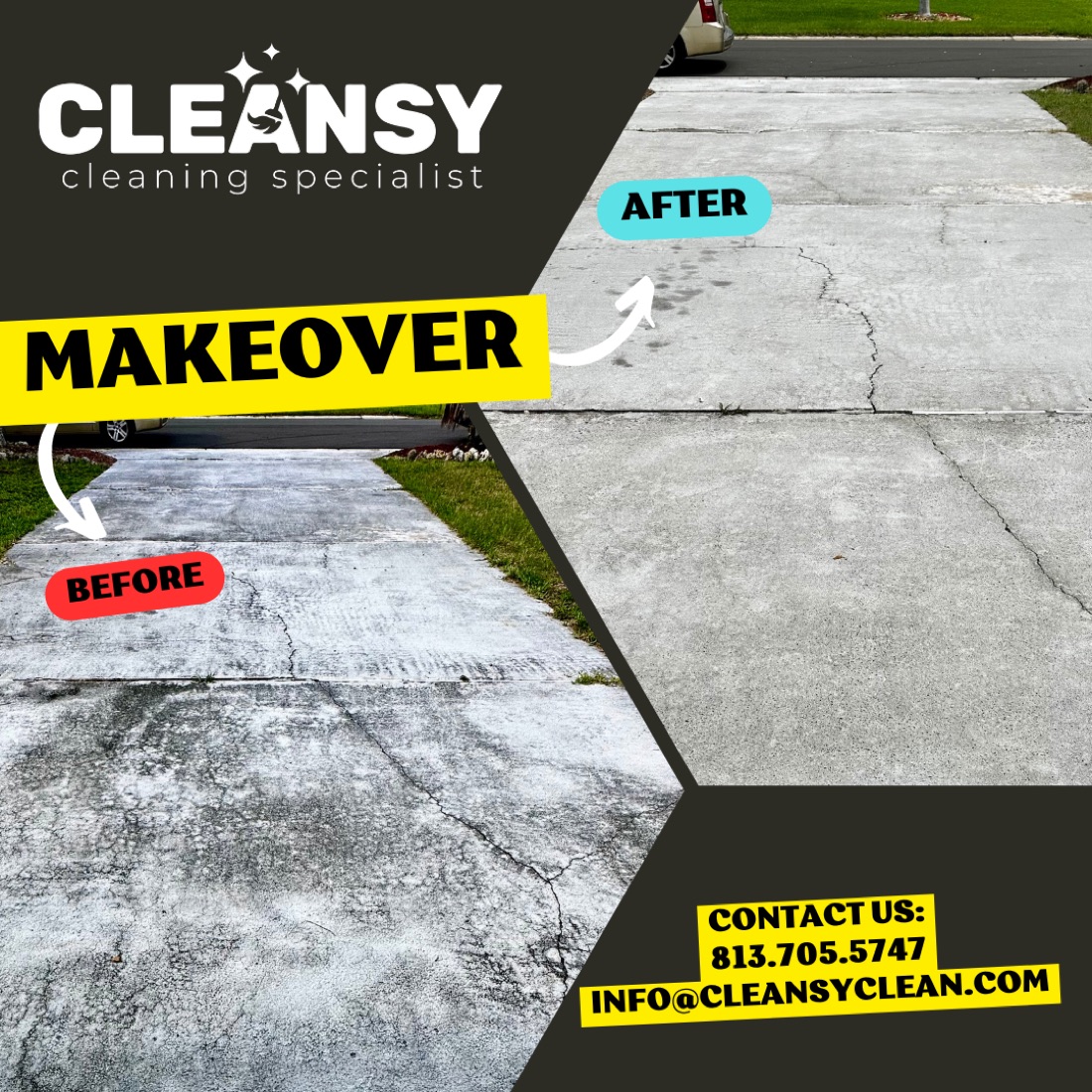 Before and after Gabi driveway — Cleansy Pressure & Window Washing