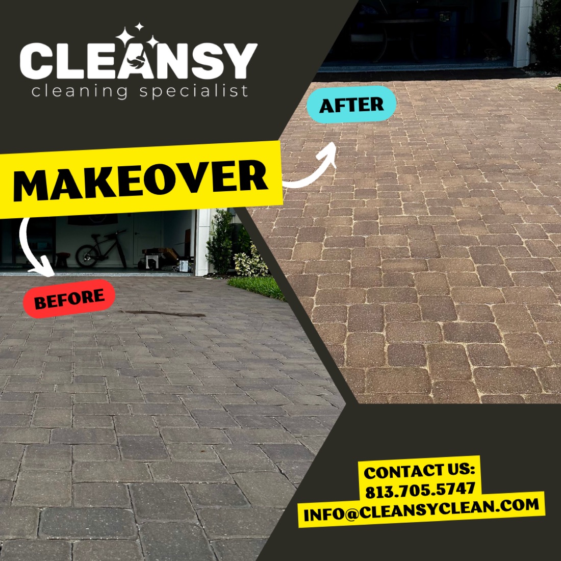 Before and after Paver Driveway Sealing — Cleansy Pressure & Window Washing