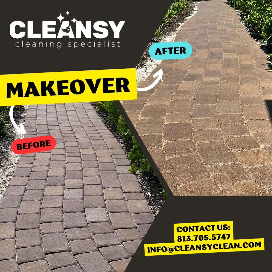 Before and after Paver walkway Sealing — Cleansy Pressure & Window Washing