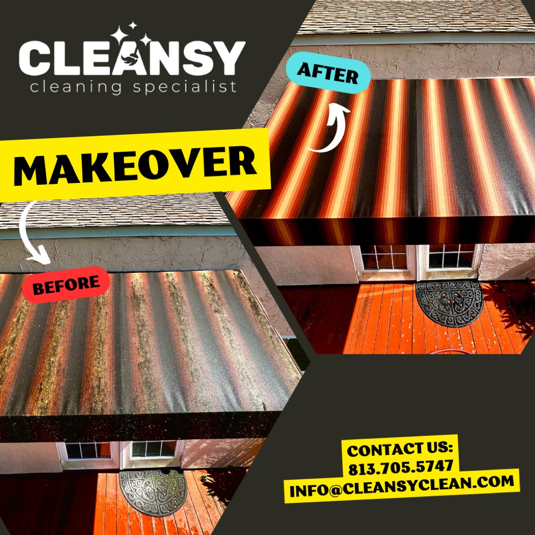Before and after awning — Cleansy Pressure & Window Washing