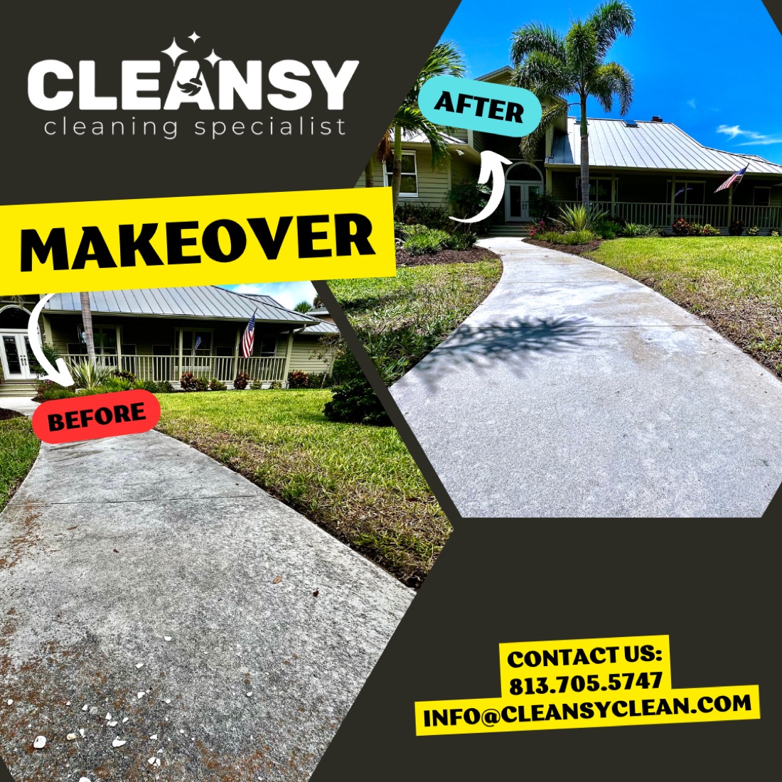 Before and after driveway cleaning2 — Cleansy Pressure & Window Washing