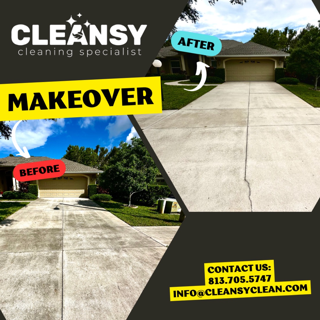 Before and after driveway — Cleansy Pressure & Window Washing