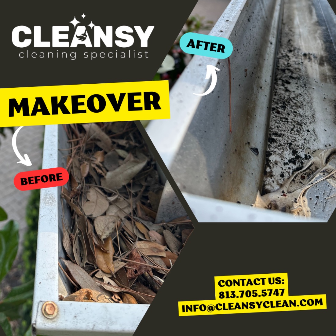 Before and after gutter — Cleansy Pressure & Window Washing