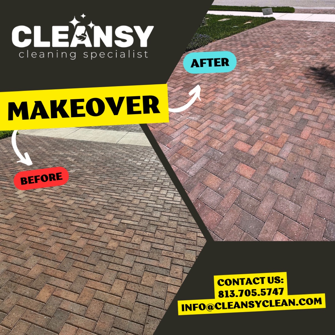 Before and after paver driveway SarasotaNational — Cleansy Pressure & Window Washing