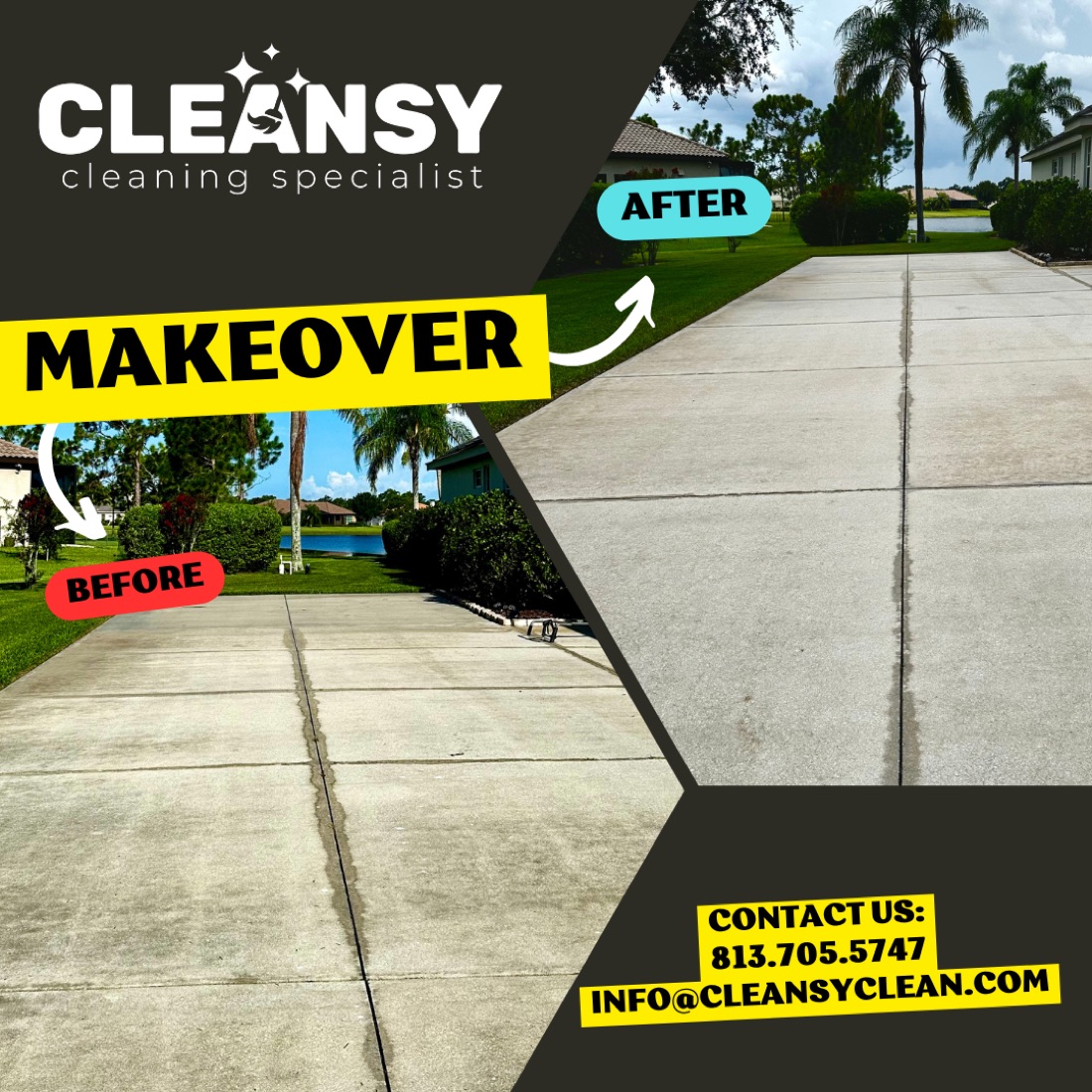 Before and after paver huge driveway1 — Cleansy Pressure & Window Washing