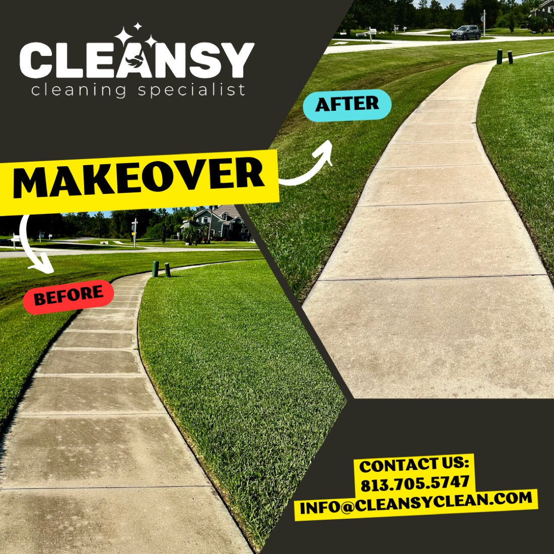 Before and after paver huge driveway2 — Cleansy Pressure & Window Washing
