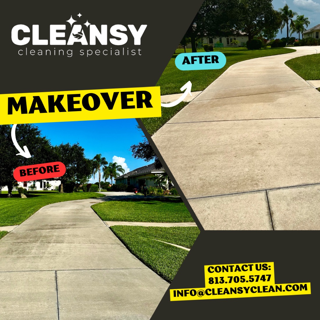 Before and after paver huge driveway3 — Cleansy Pressure & Window Washing