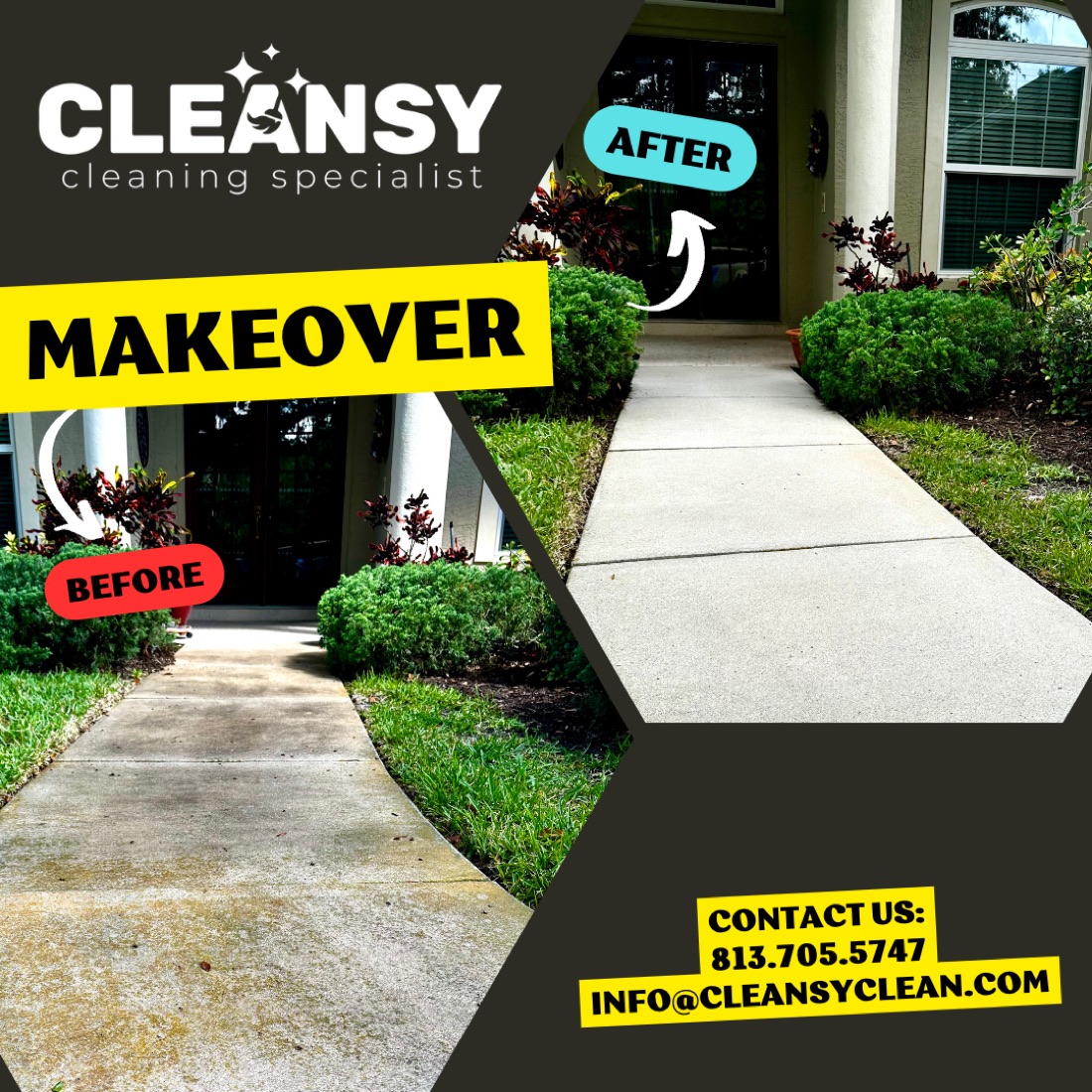 Before and after sidewalk — Cleansy Pressure & Window Washing