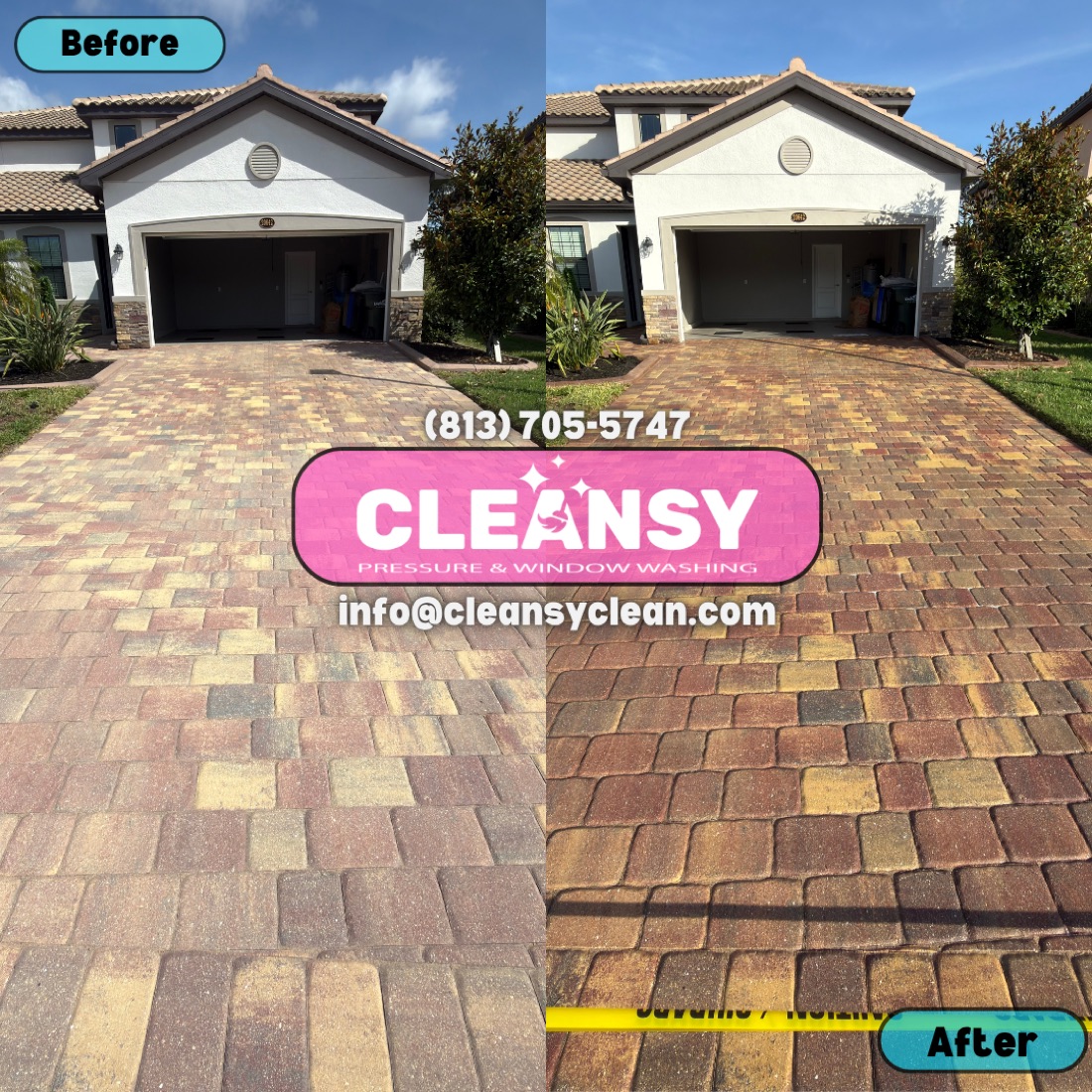 Before and after Angelo Driveway sealing — Cleansy Pressure & Window Washing