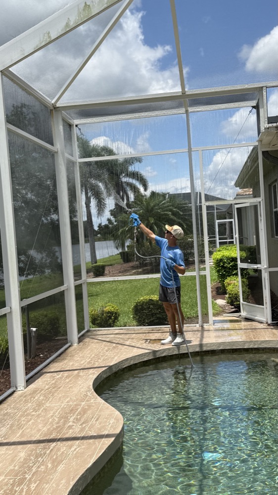 Cleaning the inside of a pool cage and lanai screen enclosure